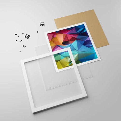 Poster in een witte lijst - Regenboog origami - 50x50 cm