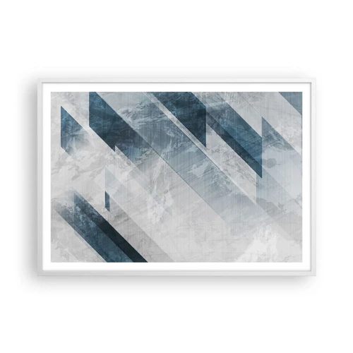 Poster in een witte lijst - Ruimtelijke compositie - grijze beweging - 100x70 cm