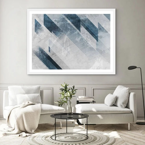 Poster in een witte lijst - Ruimtelijke compositie - grijze beweging - 100x70 cm