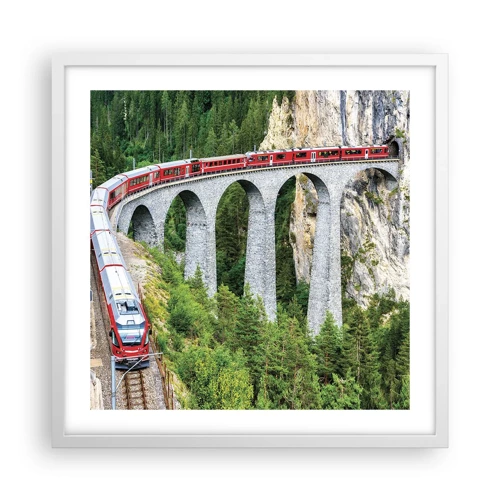 Poster in een witte lijst - Spoorlijn voor uitzicht op de bergen - 50x50 cm