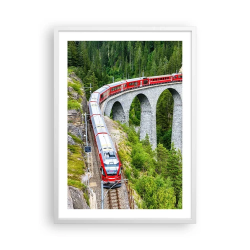Poster in een witte lijst - Spoorlijn voor uitzicht op de bergen - 50x70 cm