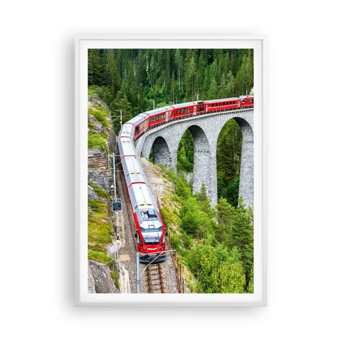 Poster in een witte lijst - Spoorlijn voor uitzicht op de bergen - 70x100 cm