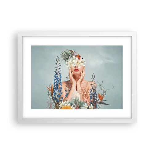 Poster in een witte lijst - Vrouw - bloem - 40x30 cm