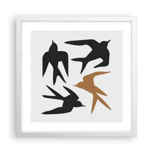Poster in een witte lijst - Zwaluwen spel - 40x40 cm