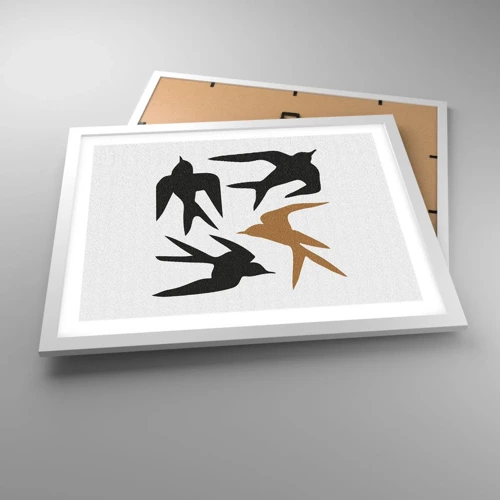 Poster in een witte lijst - Zwaluwen spel - 50x40 cm