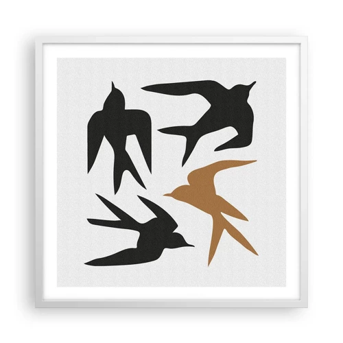 Poster in een witte lijst - Zwaluwen spel - 60x60 cm