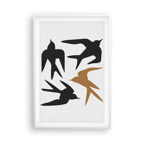 Poster in een witte lijst - Zwaluwen spel - 61x91 cm