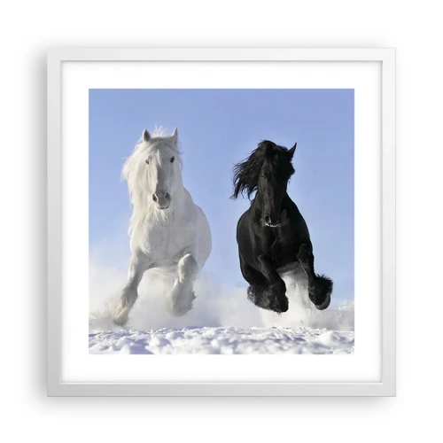 Poster in een witte lijst - Zwart-wit galop - 40x40 cm