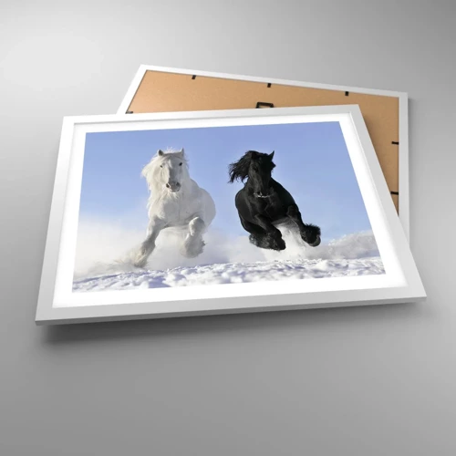 Poster in een witte lijst - Zwart-wit galop - 50x40 cm