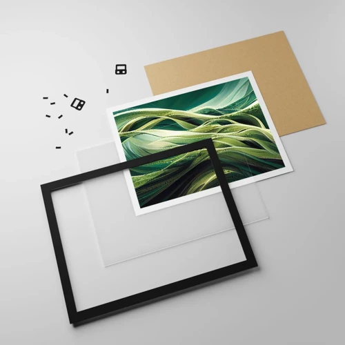 Poster in een zwarte lijst - Abstract groen spel - 40x30 cm