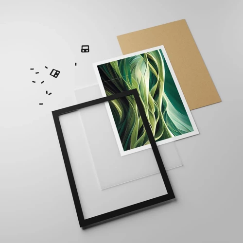 Poster in een zwarte lijst - Abstract groen spel - 50x70 cm