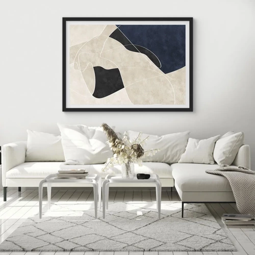 Poster in een zwarte lijst - Abstracte compositie – kleurcontrast - 70x50 cm