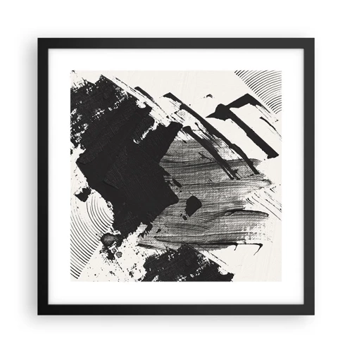 Poster in een zwarte lijst - Abstractie – expressie van zwart - 40x40 cm