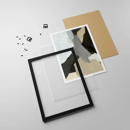 Poster in een zwarte lijst - Abstractie: het kruispunt van grijs - 40x50 cm