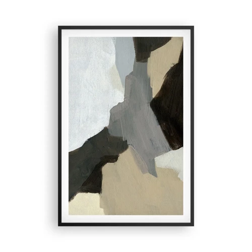 Poster in een zwarte lijst - Abstractie: het kruispunt van grijs - 61x91 cm