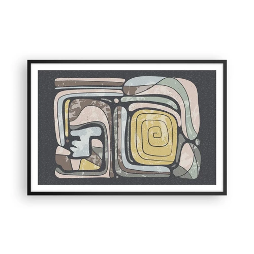 Poster in een zwarte lijst - Abstractie in de precolumbiaanse geest - 91x61 cm