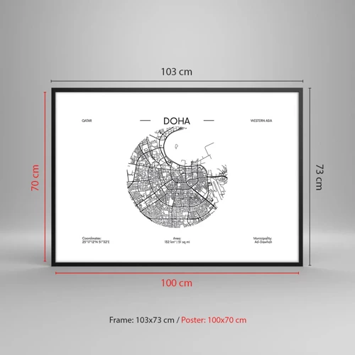 Poster in een zwarte lijst - Anatomie van Doha - 100x70 cm