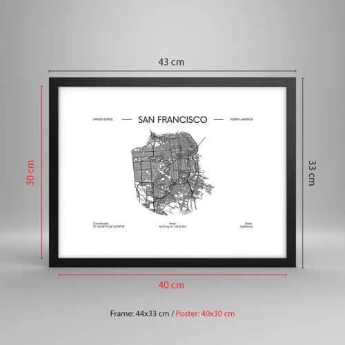 Poster in een zwarte lijst - Anatomie van San Francisco - 40x30 cm