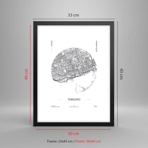 Poster in een zwarte lijst - Anatomie van Toronto - 30x40 cm