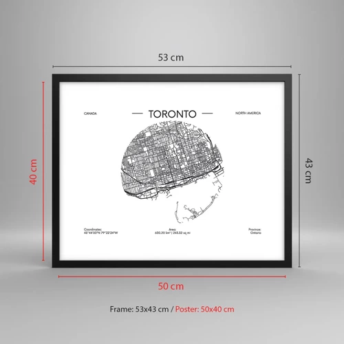 Poster in een zwarte lijst - Anatomie van Toronto - 50x40 cm