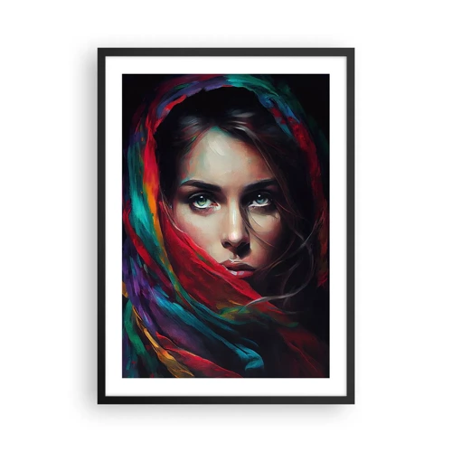 Poster in een zwarte lijst Arttor 50x70 cm - Mysterie met groene ogen - Geheim, Meisje, Portret, Zwart, Rood, Verticaal, P2BPA50x70-6166