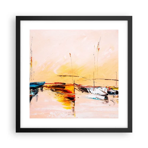 Poster in een zwarte lijst - Avond in de jachthaven - 40x40 cm