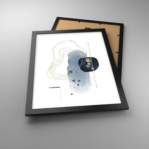 Poster in een zwarte lijst - Blauw en goud fantasie - 30x40 cm