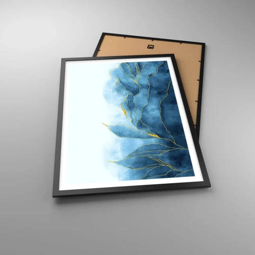 Poster in een zwarte lijst - Blauw in goud - 50x70 cm