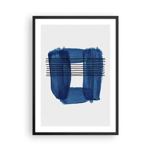 Poster in een zwarte lijst - Blauwe en zwarte compositie - 50x70 cm