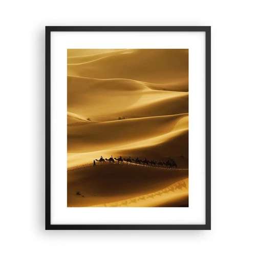 Poster in een zwarte lijst - Caravan in de woestijngolven - 40x50 cm