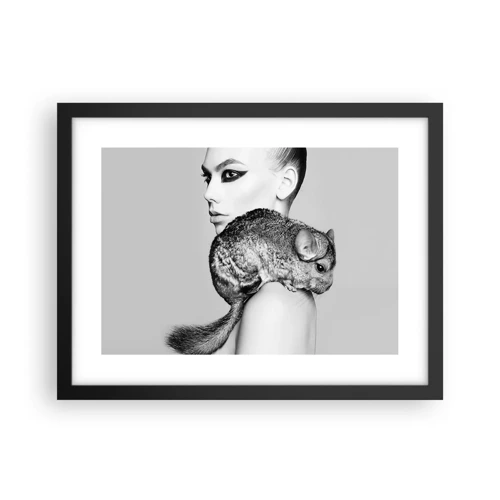 Poster in een zwarte lijst - Dame met een chinchilla - 40x30 cm