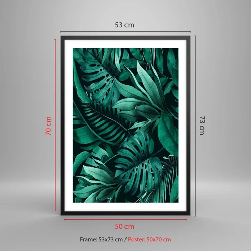 Poster in een zwarte lijst - De diepte van tropisch groen - 50x70 cm