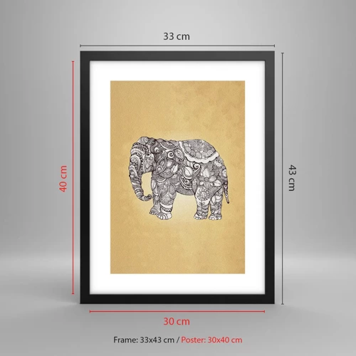 Poster in een zwarte lijst - De olifant heeft zichzelf bedekt - 30x40 cm