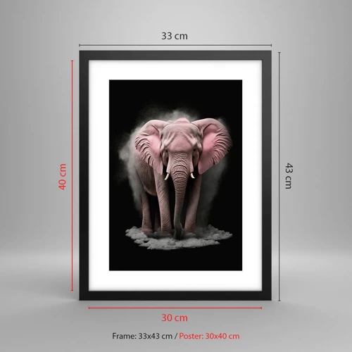 Poster in een zwarte lijst - Denk niet aan een roze olifant! - 30x40 cm