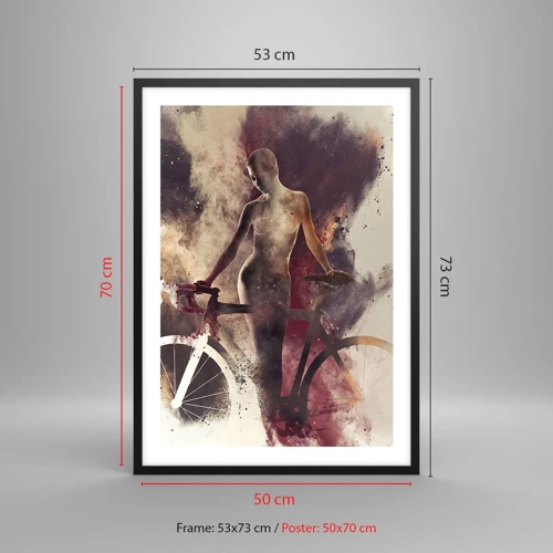 Poster in een zwarte lijst - Een fietsziel in marmeren vormen - 50x70 cm