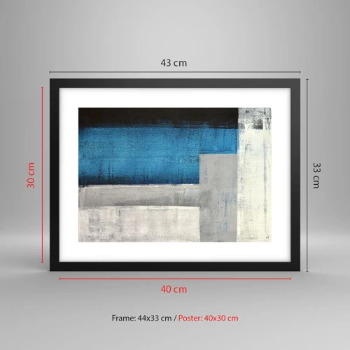 Poster in een zwarte lijst - Een poëtische compositie van grijs en blauw - 40x30 cm