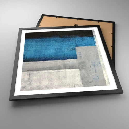 Poster in een zwarte lijst - Een poëtische compositie van grijs en blauw - 50x50 cm