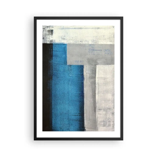 Poster in een zwarte lijst - Een poëtische compositie van grijs en blauw - 50x70 cm
