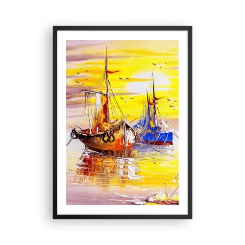 Poster in een zwarte lijst - Een welverdiende rust in de haven - 50x70 cm