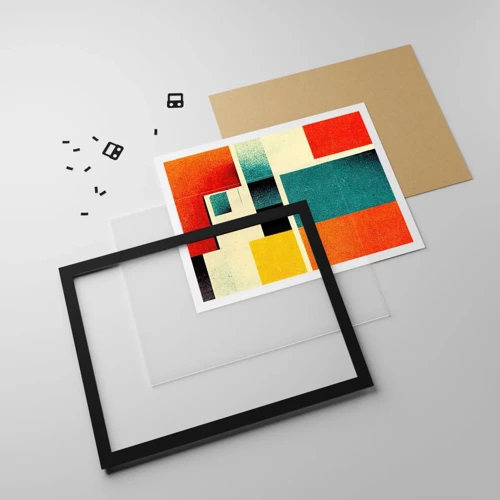 Poster in een zwarte lijst - Geometrische abstractie – goede energie - 100x70 cm