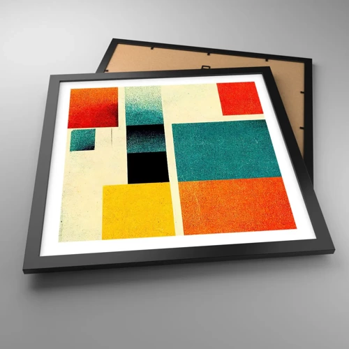 Poster in een zwarte lijst - Geometrische abstractie – goede energie - 40x40 cm