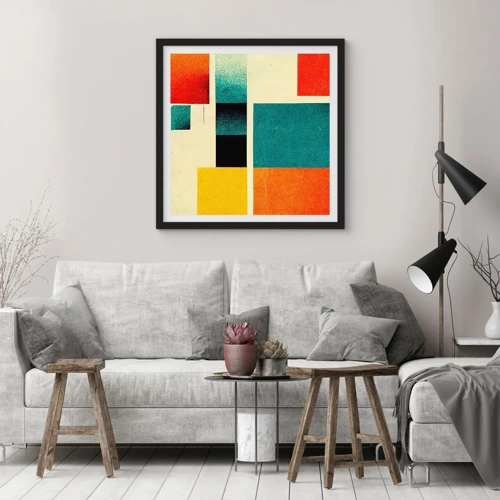 Poster in een zwarte lijst - Geometrische abstractie – goede energie - 40x40 cm