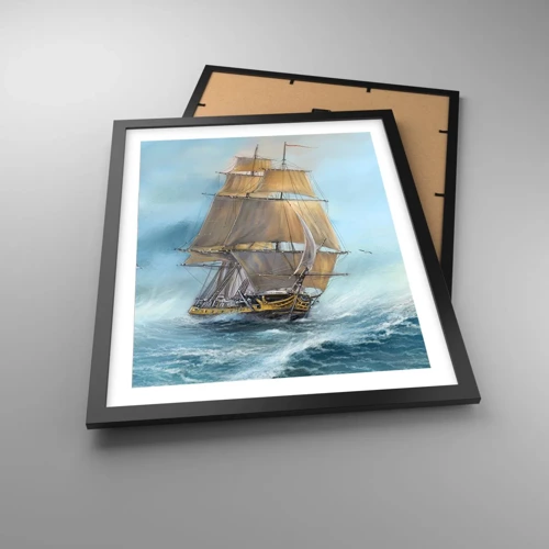 Poster in een zwarte lijst - Haasten over de golven - 40x50 cm