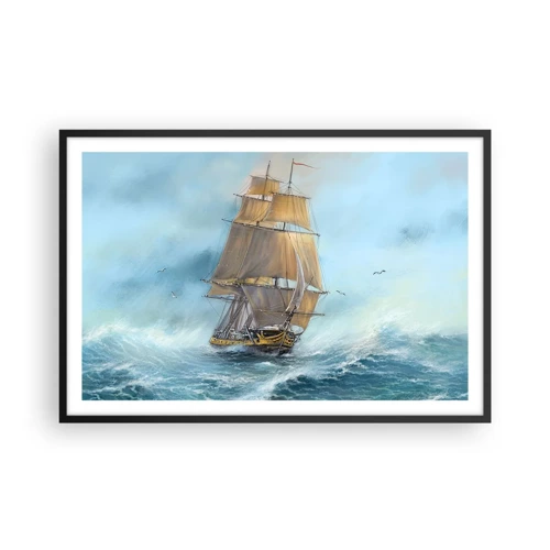 Poster in een zwarte lijst - Haasten over de golven - 91x61 cm