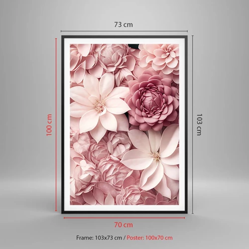 Poster in een zwarte lijst - In roze bloemblaadjes - 70x100 cm