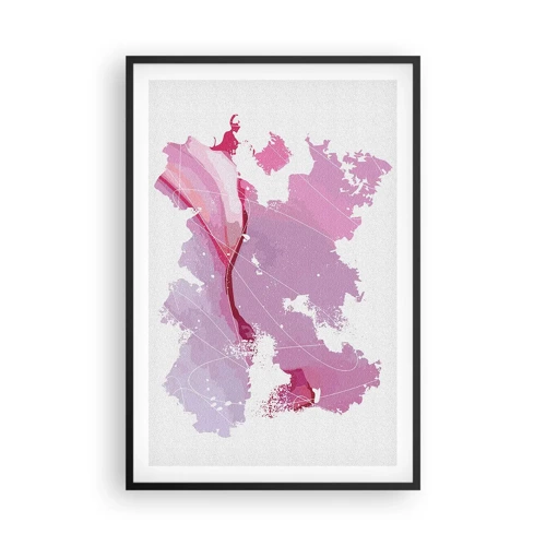 Poster in een zwarte lijst - Kaart van de roze wereld - 61x91 cm