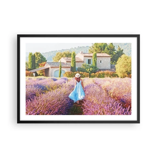 Poster in een zwarte lijst - Lavendel meisje - 70x50 cm