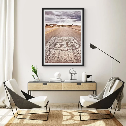 Poster in een zwarte lijst - Mother Road - een Amerikaanse legende - 50x70 cm