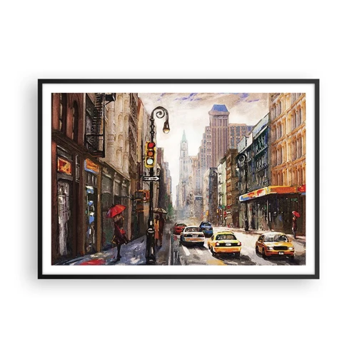 Poster in een zwarte lijst - New York - ook kleurrijk in de regen - 100x70 cm