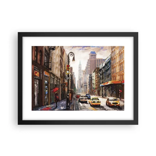 Poster in een zwarte lijst - New York - ook kleurrijk in de regen - 40x30 cm